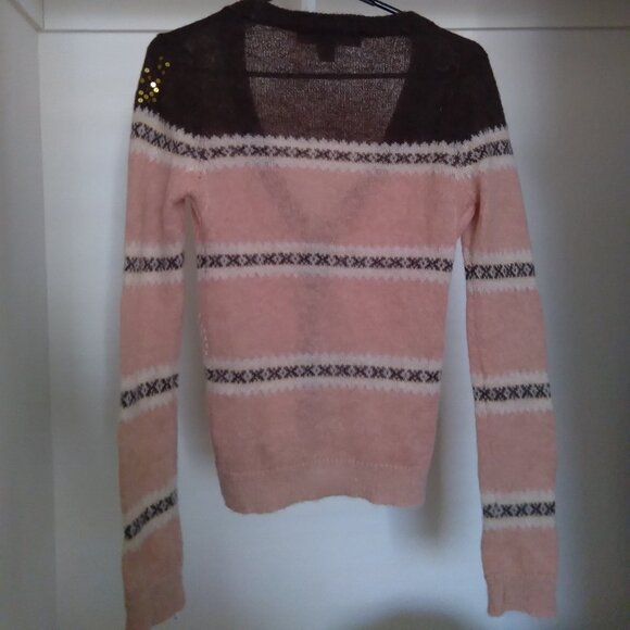 French Connection Brown and Peach Mohair Blend Striped Cardigan with Sequins - Picture 3 of 4